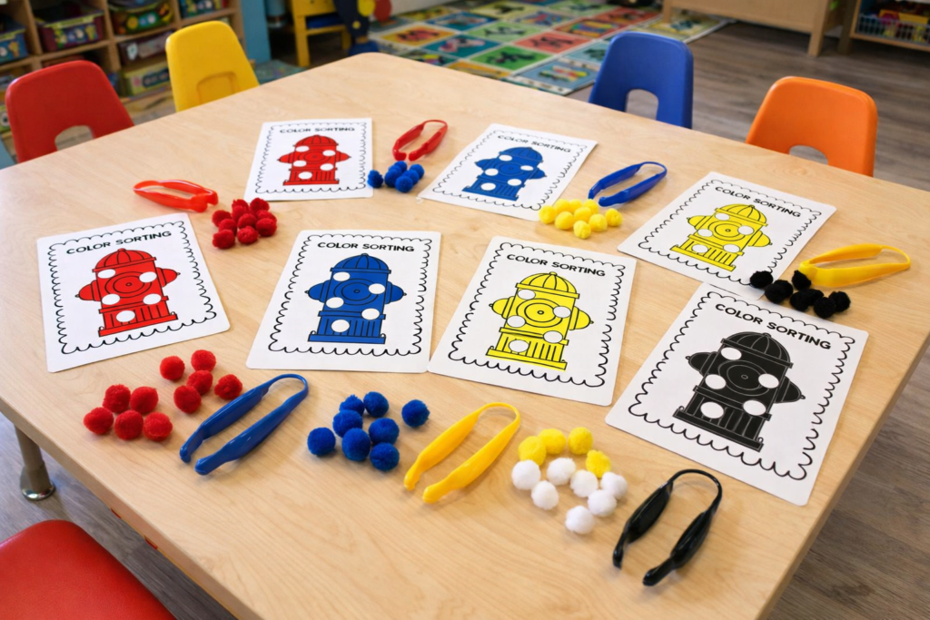 Fire Hydrant Color Sorting Mat Activity