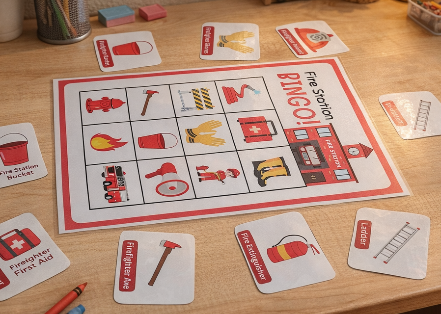 Fire Station Bingo – Pretend Play Table Center (Early Years)